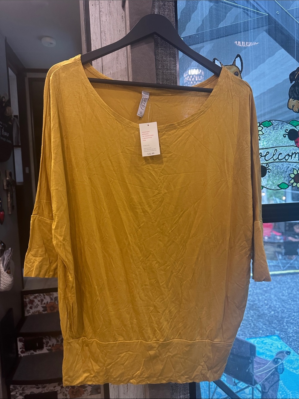 Relaxed Scoop-Neck Tunic Top in Mustard Yellow